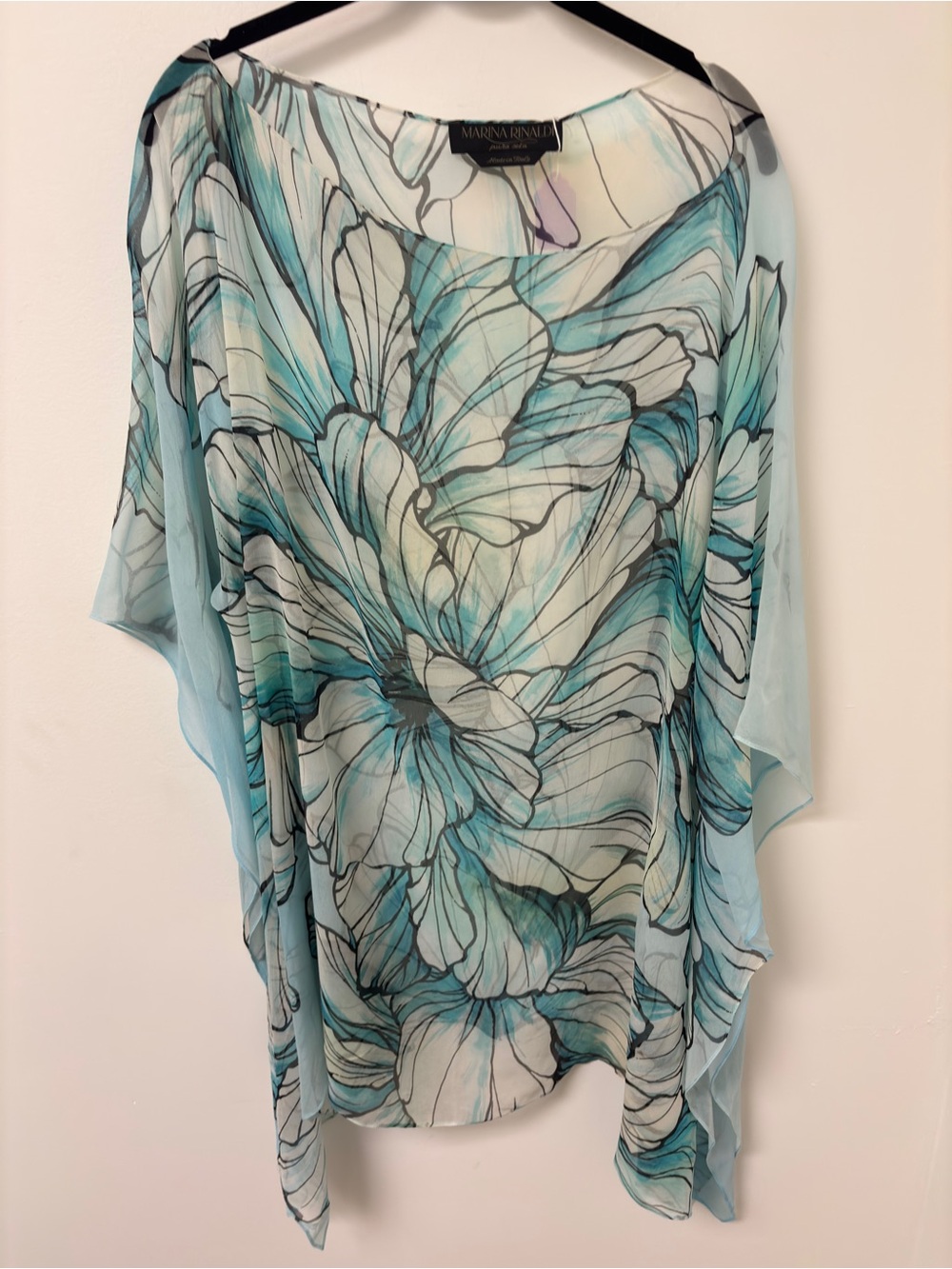 Marina Rinaldi Aqua and White Floral Sheer Wrap